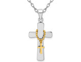 Sterling Silver Polished Double Cross Pendant Necklace with Chain